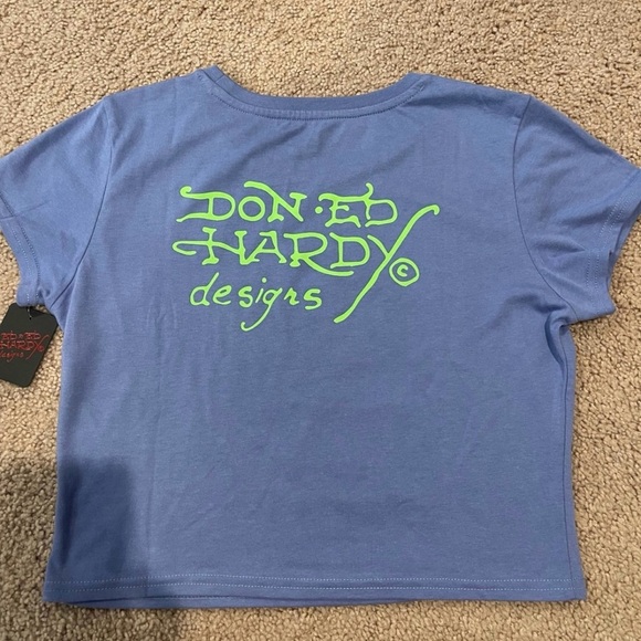 ED HARDY Pale Blue Graphic Print Crop Top Tee - Picture 3 of 9